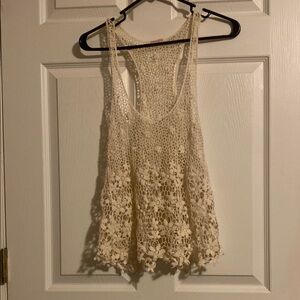 Cream Asymmetrical Cropped Tank Top